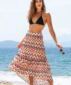 CUPSHE Cover Ups Judith Chevron Print Cover Up Skirt