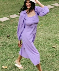 CUPSHE Angelina Purple Back Tie Tea Length Dress