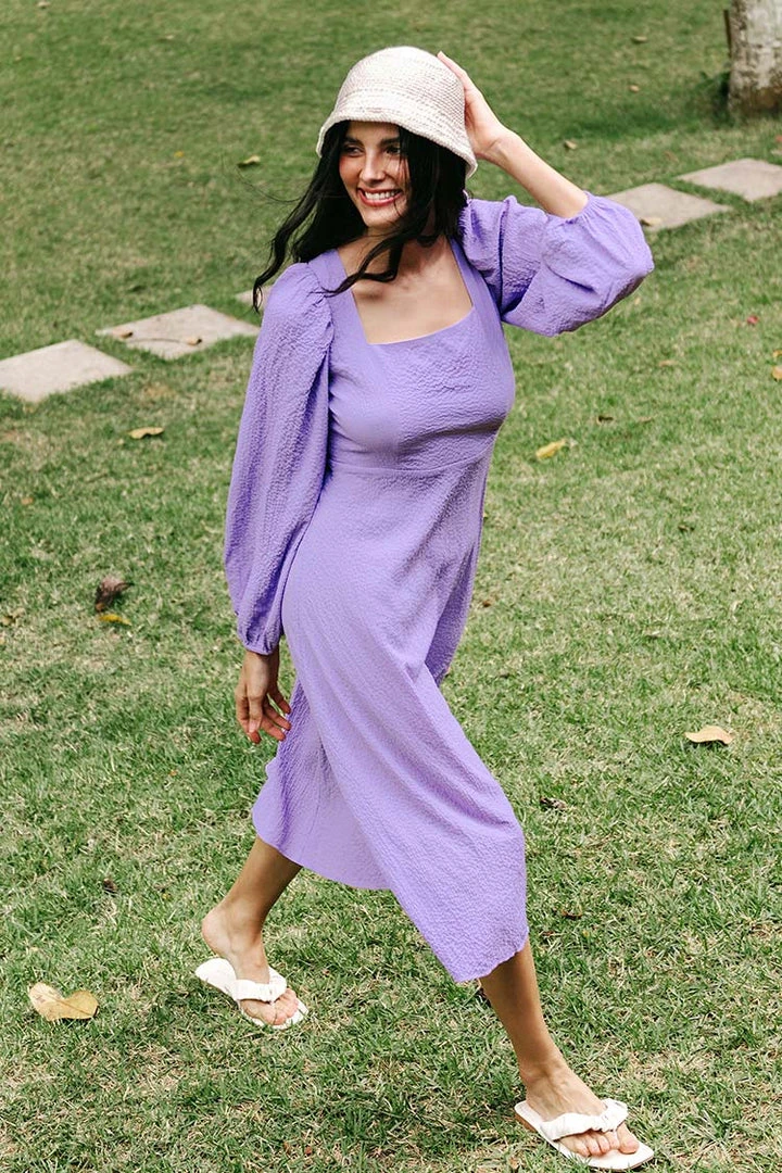 CUPSHE Angelina Purple Back Tie Tea Length Dress