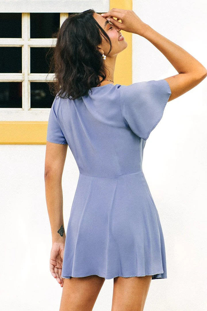 CUPSHE Maxine Dust Blue Plunge Short Dress