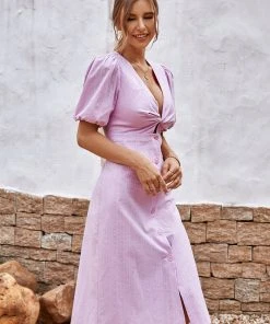 CUPSHE Varadero Plunge Bubble Sleeve A-Shape Dress Dresses