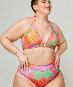CUPSHE Swimwear UP TO 70% OFF Floral Impressions Halter High Waist Tummy Control Plus Bikini