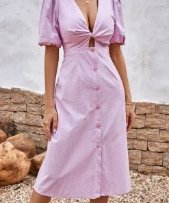 CUPSHE Varadero Plunge Bubble Sleeve A-Shape Dress Dresses