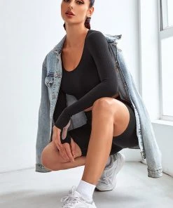 CUPSHE Royalty Black Scoop Long Sleeve Matching Set